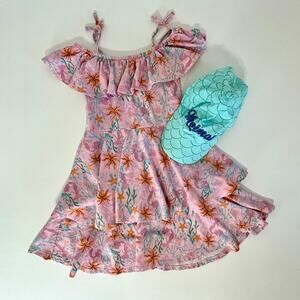 Disney Little Mermaid Dress Colleen Atwood Large Girls Hat Tiered Coral Flower